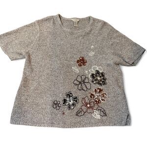 Teddi short sleeve brown grandma core shirt with embroidered floral design